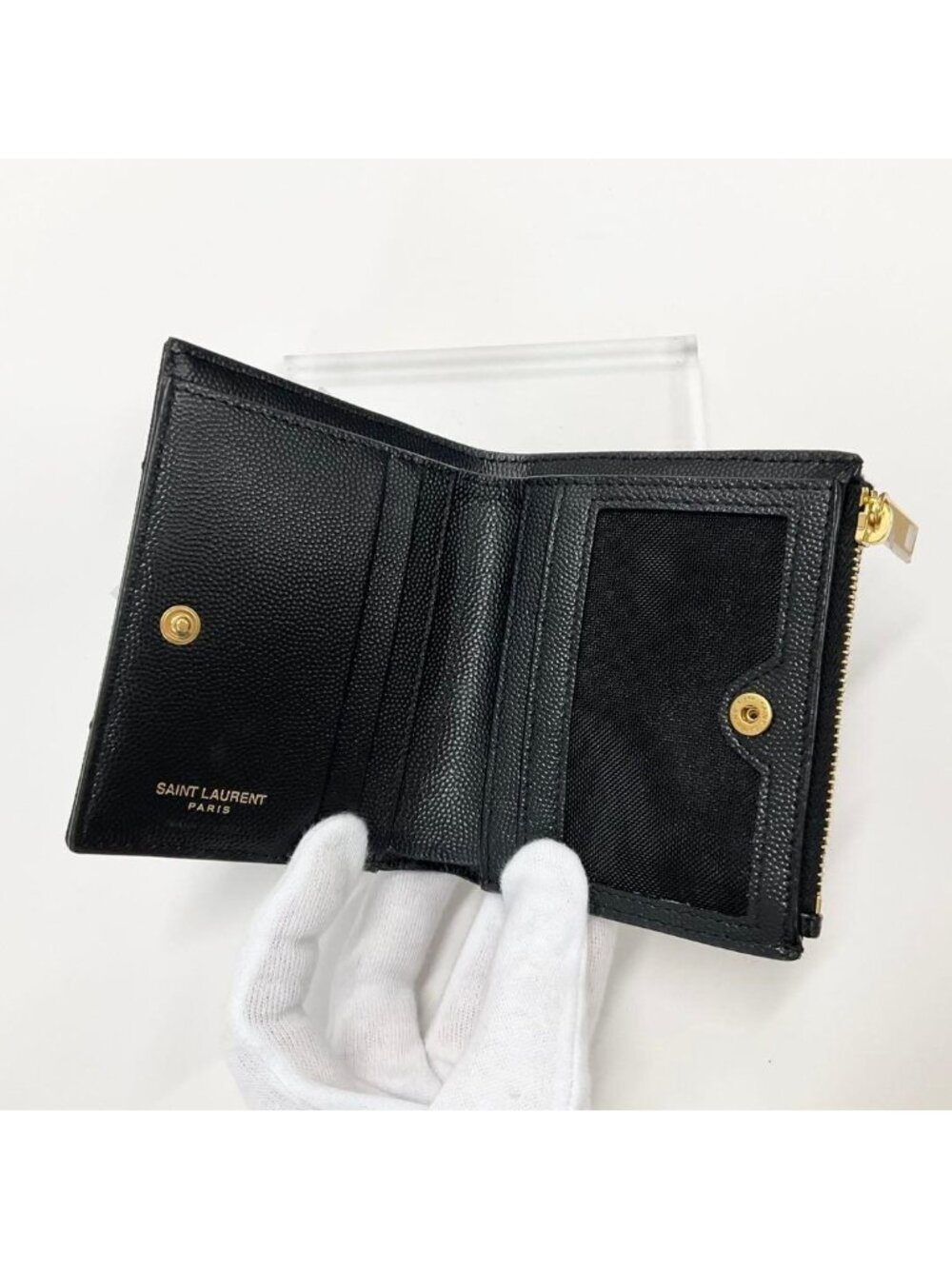 Saint Laurent Leather 2 Parts Stitch YSL Logo Quilted Wallet - Picture 4 of 10